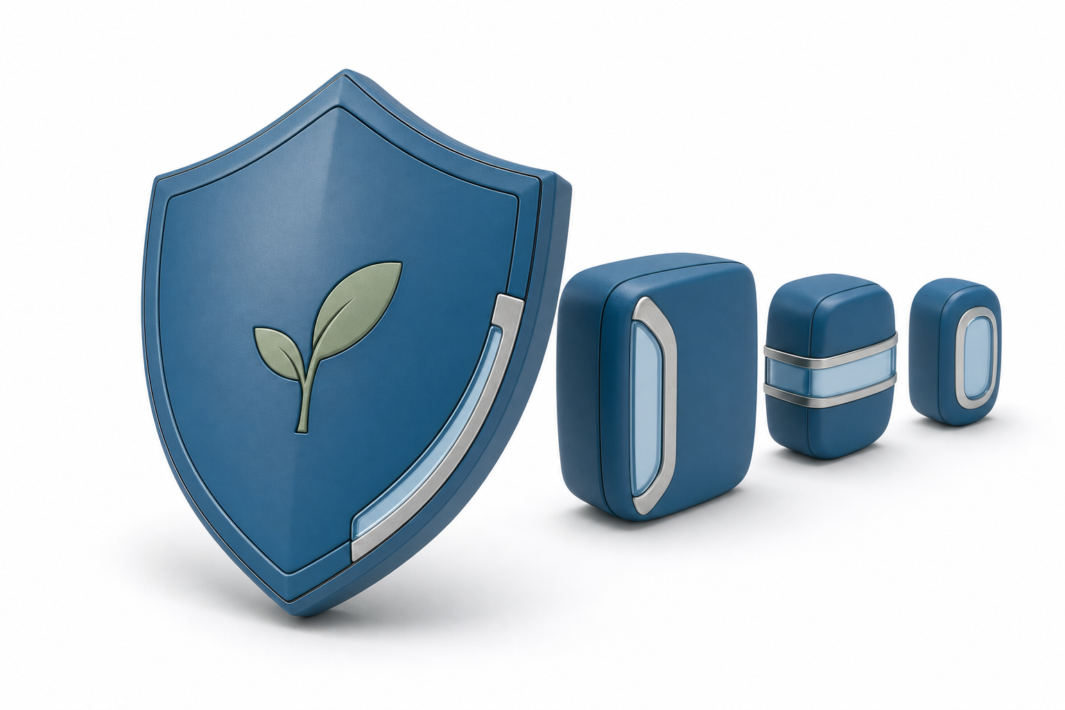 A glossy sea-blue 3D icon of a shield beside separate, isolated tenant blocks.