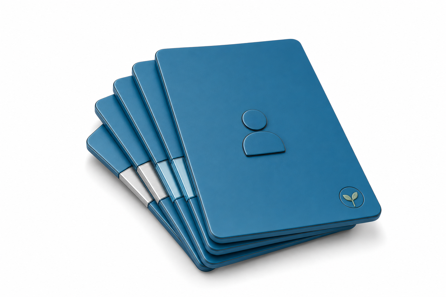 A glossy sea-blue 3D icon of a stack of contact profile cards.