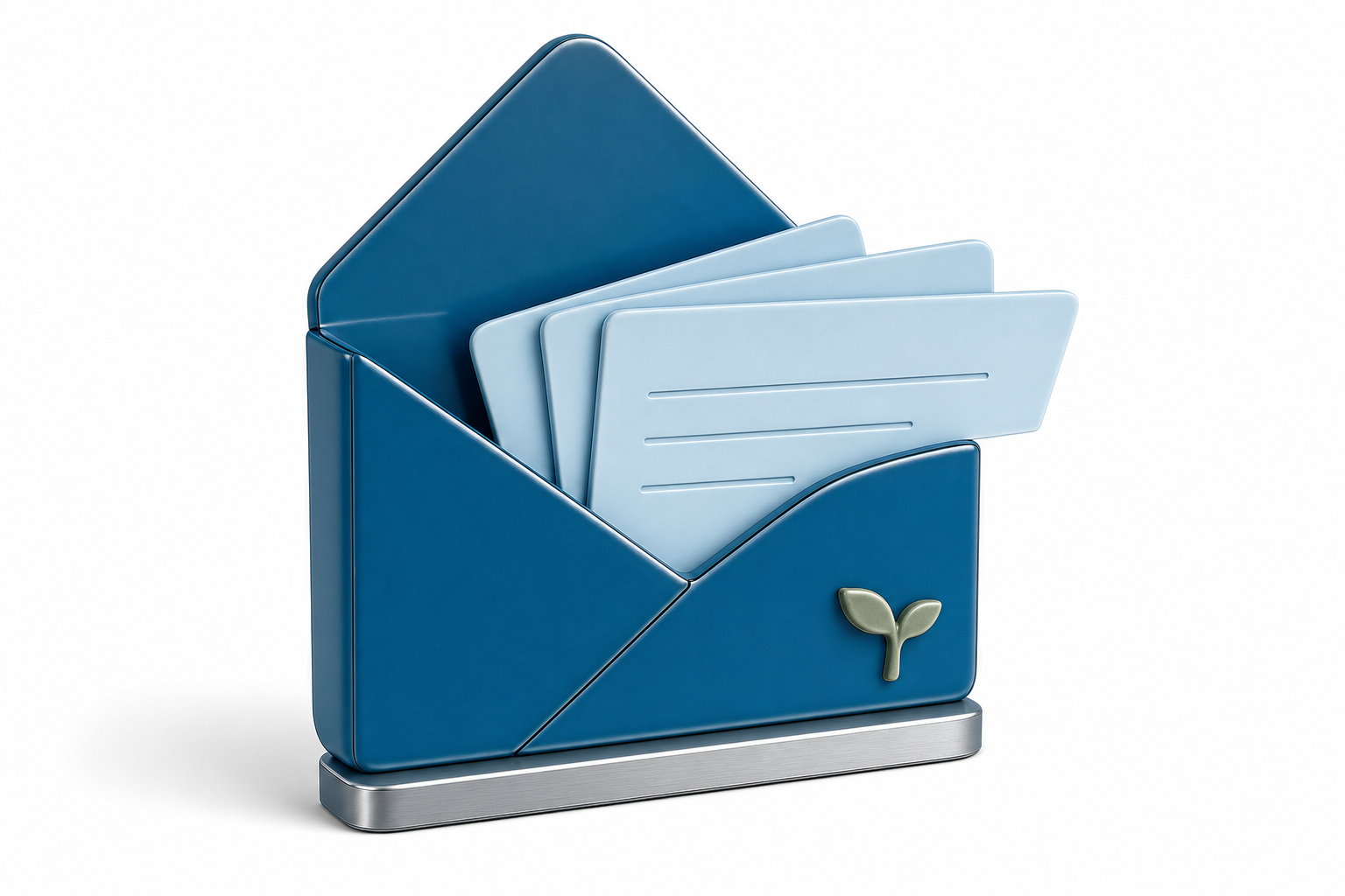 A glossy sea-blue 3D icon of an envelope with an outgoing campaign trail.