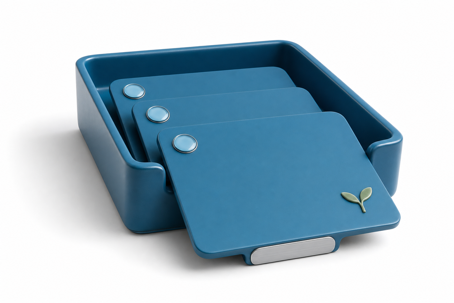 A glossy sea-blue 3D icon of a shared conversation tray.